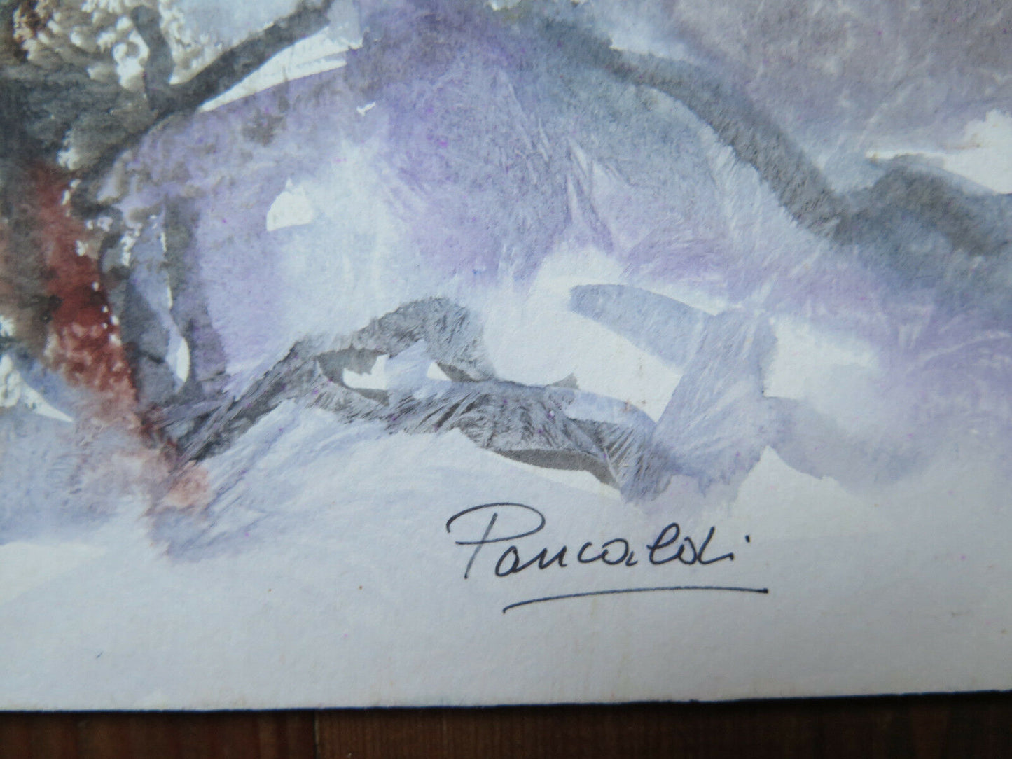 VINTAGE WATERCOLOR WINTER LANDSCAPE WITH SNOW SIGNED PANCALDI ORIGINAL p11