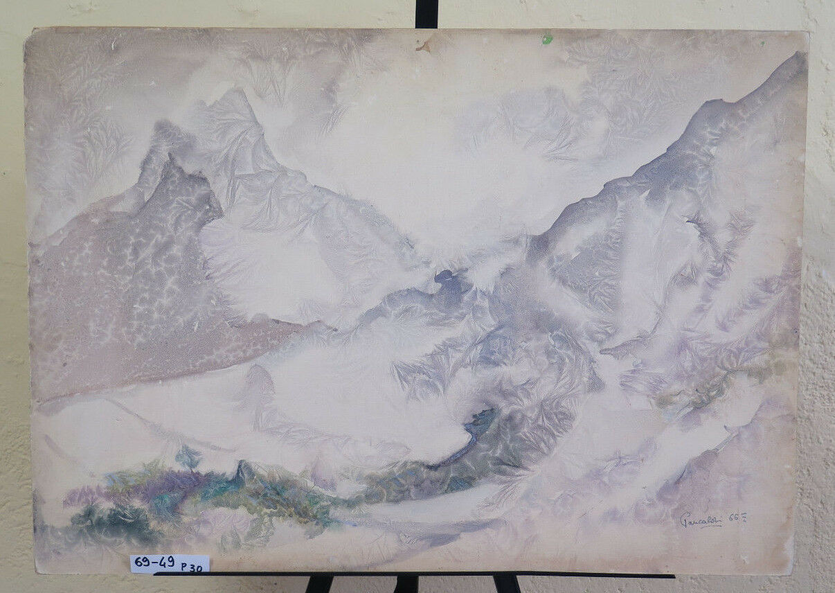 VINTAGE PAINTING FROM THE SIXTY'S SIGNED ALPS MOUNTAIN LANDSCAPE WITH SNOW P30