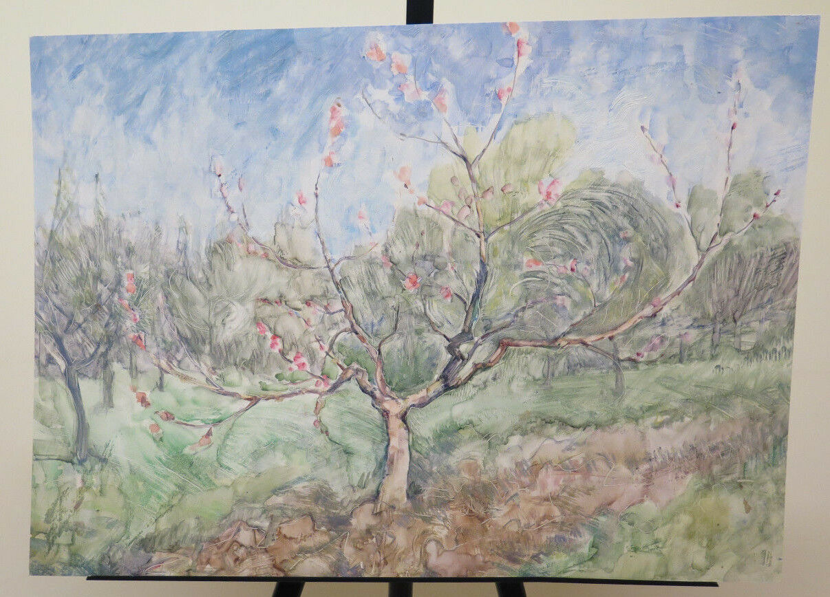 ANCIENT OIL PAINTING ON TABLE COUNTRY LANDSCAPE IN SPRING FRAMEWORK P31