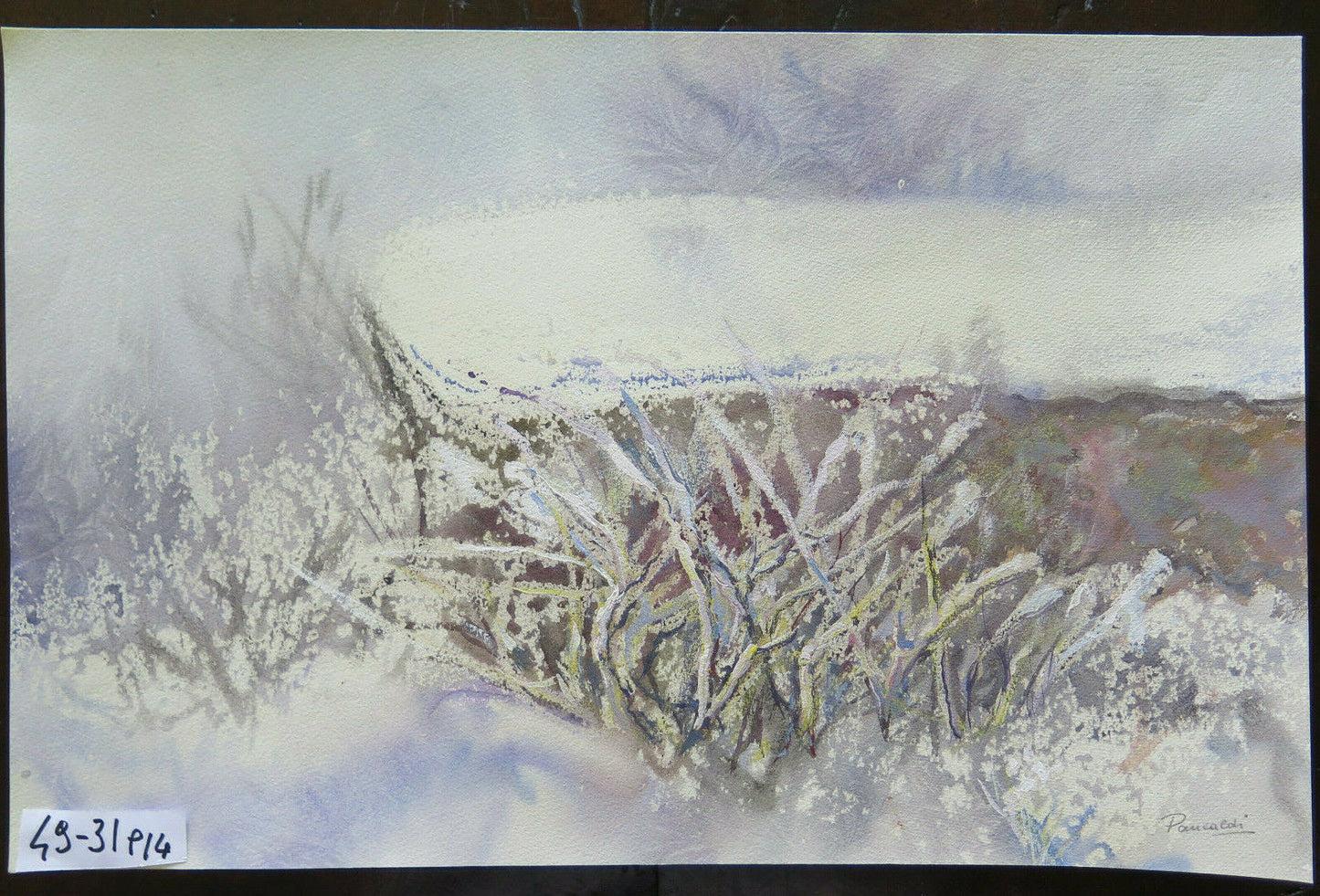 WATERCOLOR PAINTING PAINTED WITH THE FROST TECHNIQUE WINTER LANDSCAPE 36x50 cm P14