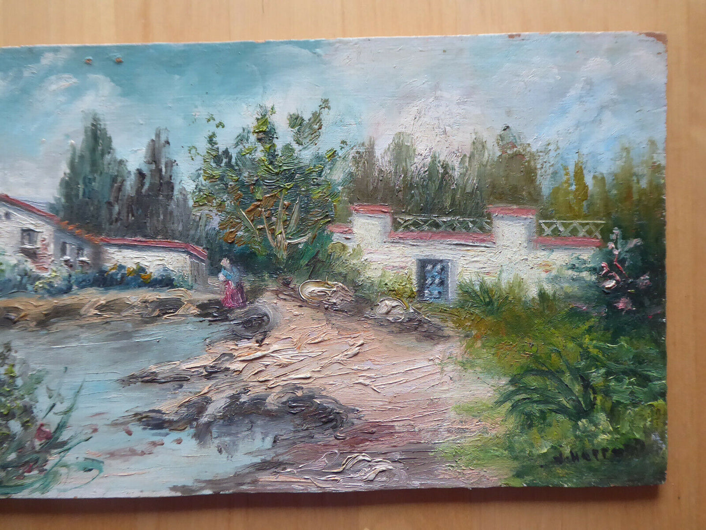 VINTAGE OIL PAINTING SIGNED IMPRESSIONIST STYLE LANDSCAPE SPAIN '900 MD2 