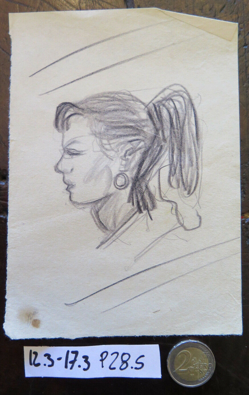 DISEGNO VINTAGE BOZZETTO PREPARATORIO AUTORE G. PANCALDI RITRATTO PROFILO P28.5