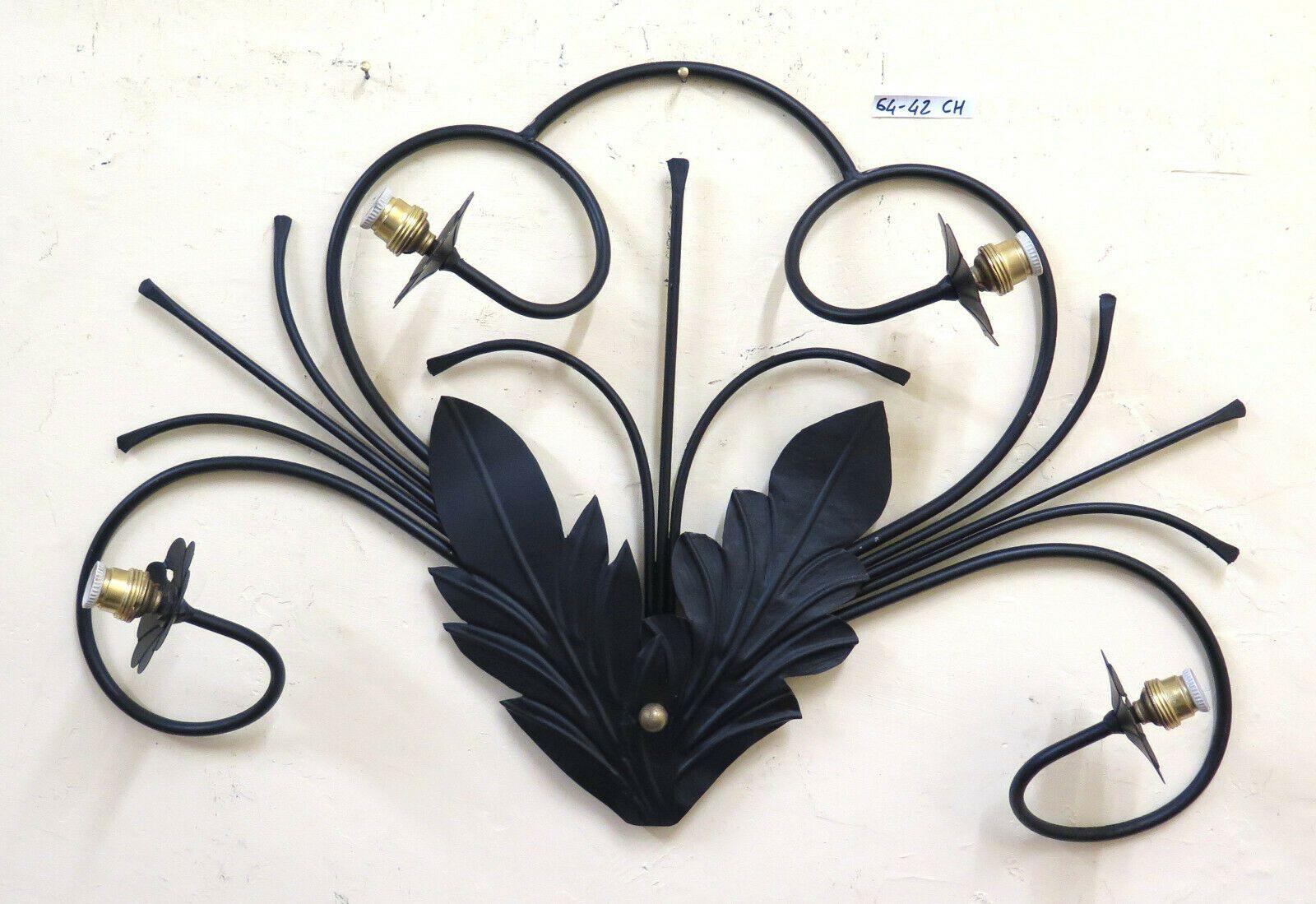 GRANDE APPLIQUE VINTAGE IN FERRO BATTUTO FORGIATO A MANO DESIGN LAMPADARIO CH - Belbello Antiques