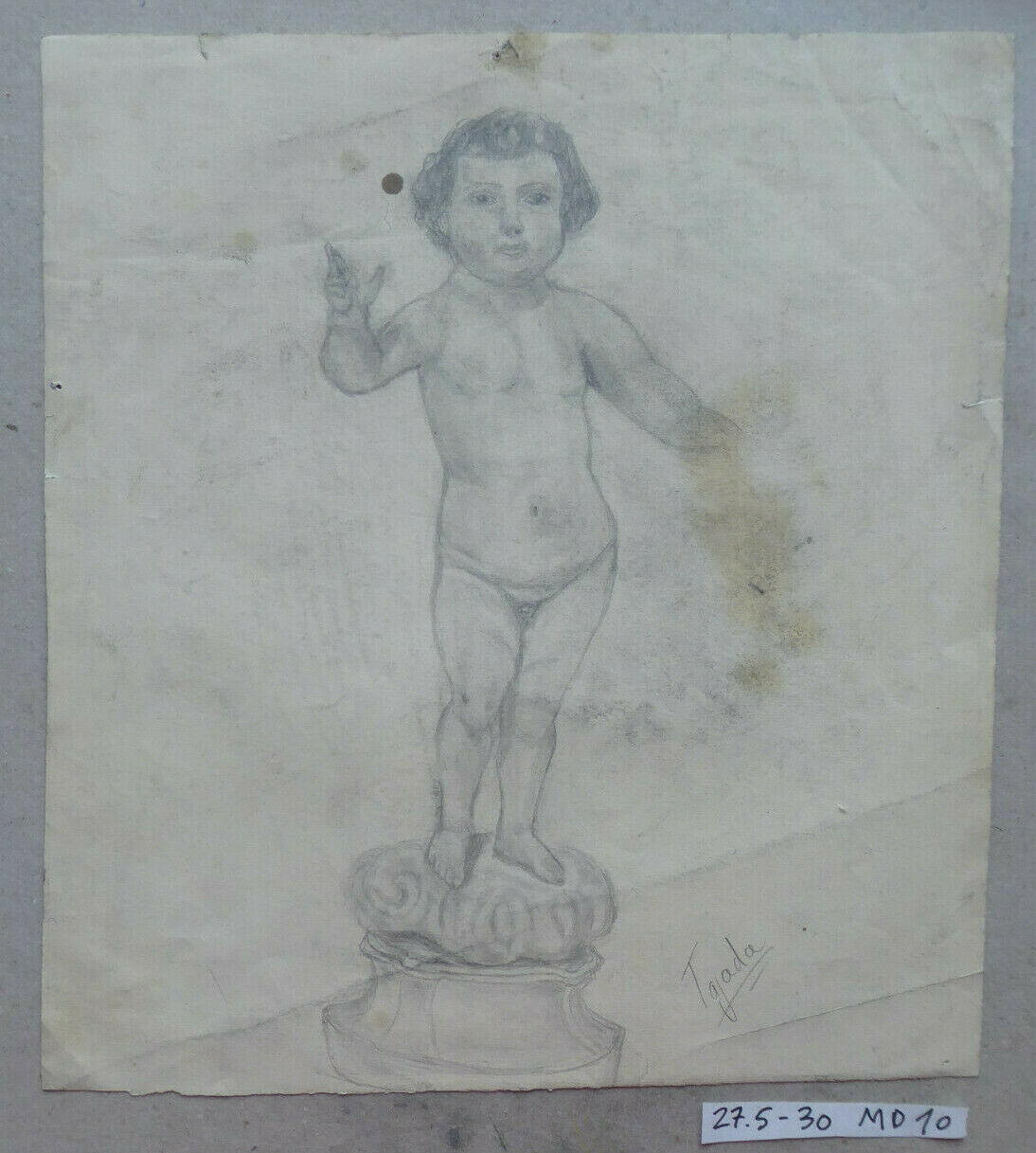 VECCHIO DISEGNO CON PUTTO FIRMATO TAJADA SPAGNA VINTAGE QUADRO MD10 - Belbello Antiques