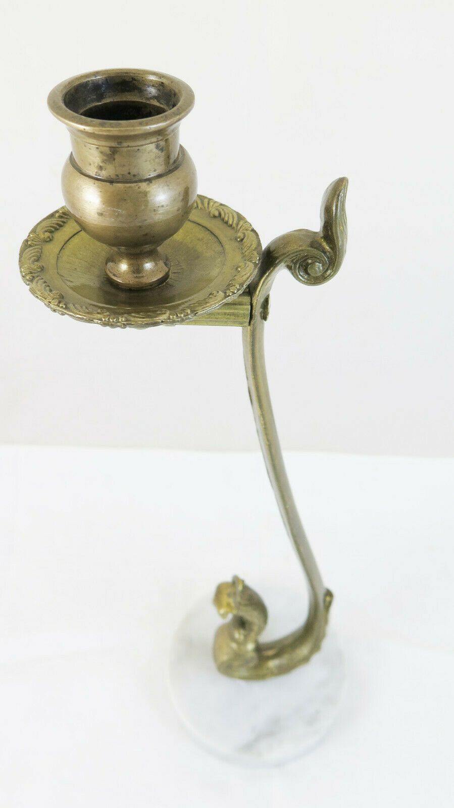 CANDELIERE IN BRONZO DORATO IN STILE BAROCCO CON BASE IN MARMO PRIMO 900 CH9 - Belbello Antiques