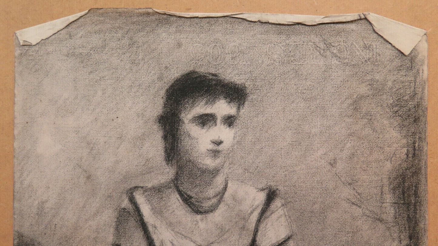 GRANDE DISEGNO ANTICO RITRATTO FIGURA DONNA ARTISTA Pierre Duteurtre DUT BM53.1