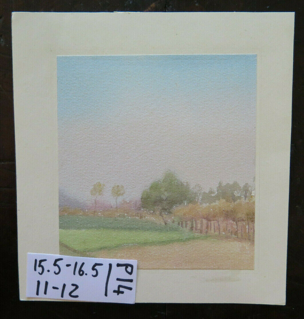 PICCOLO DIPINTO VINTAGE PAESAGGIO DI CAMPAGNA ACQUERELLO SU CARTA 11x12 cm P14