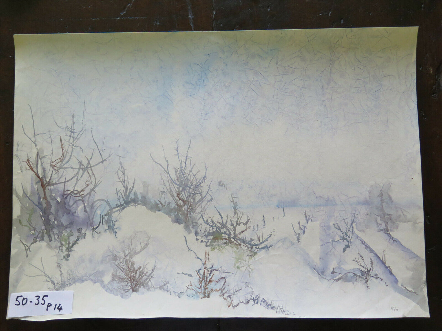 50x35 cm WINTER LANDSCAPE ONRIC PICTURE PAINTED IN ICE WATERCOLOR P14