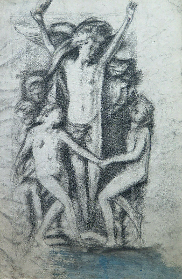 LARGE ANTIQUE DRAWING WITH NUDES WORK BY ARTIST Pierre Duteurtre known as DUT BM53.1 