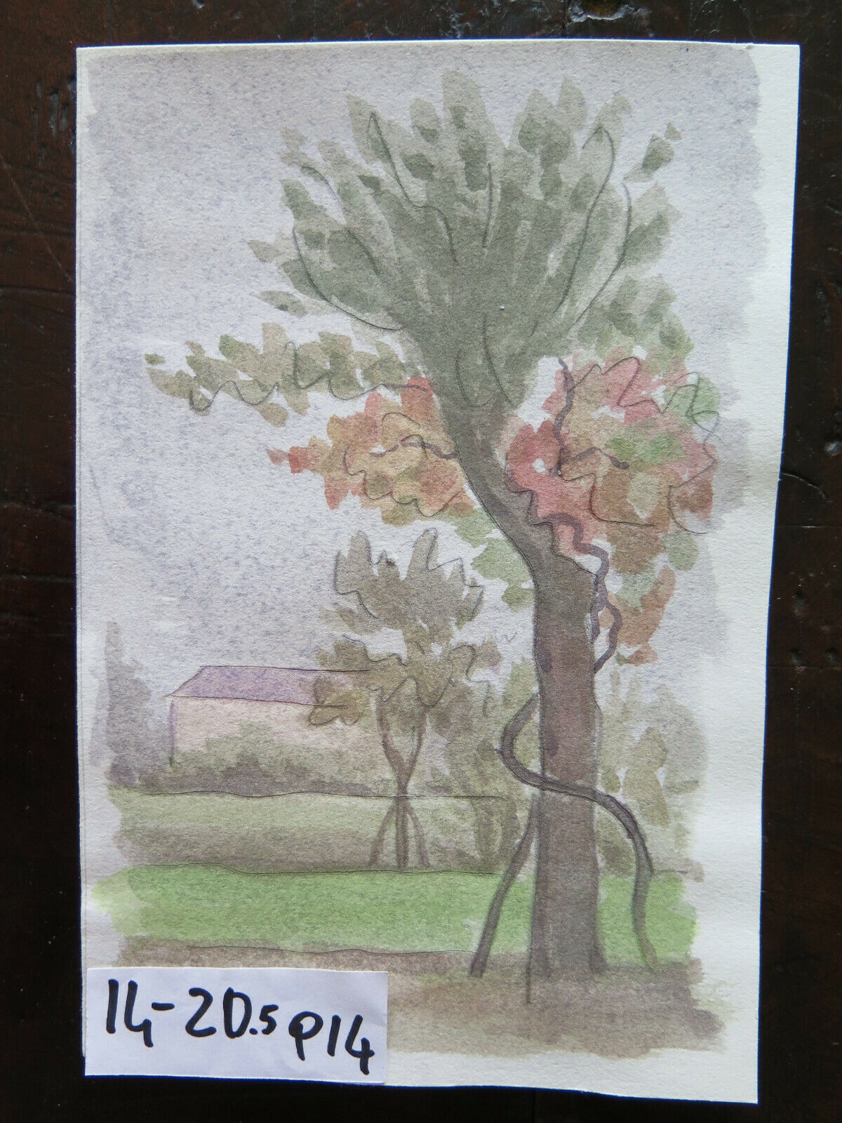 SMALL VINTAGE PAINTING WATERCOLOR PAINTING LANDSCAPE COUNTRYSIDE 14x20 cm P14