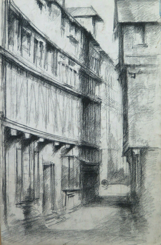 ANCIENT DRAWING BY ARTIST Pierre Duteurtre known as DUT VIEW OF CITY STREET BM53.1 