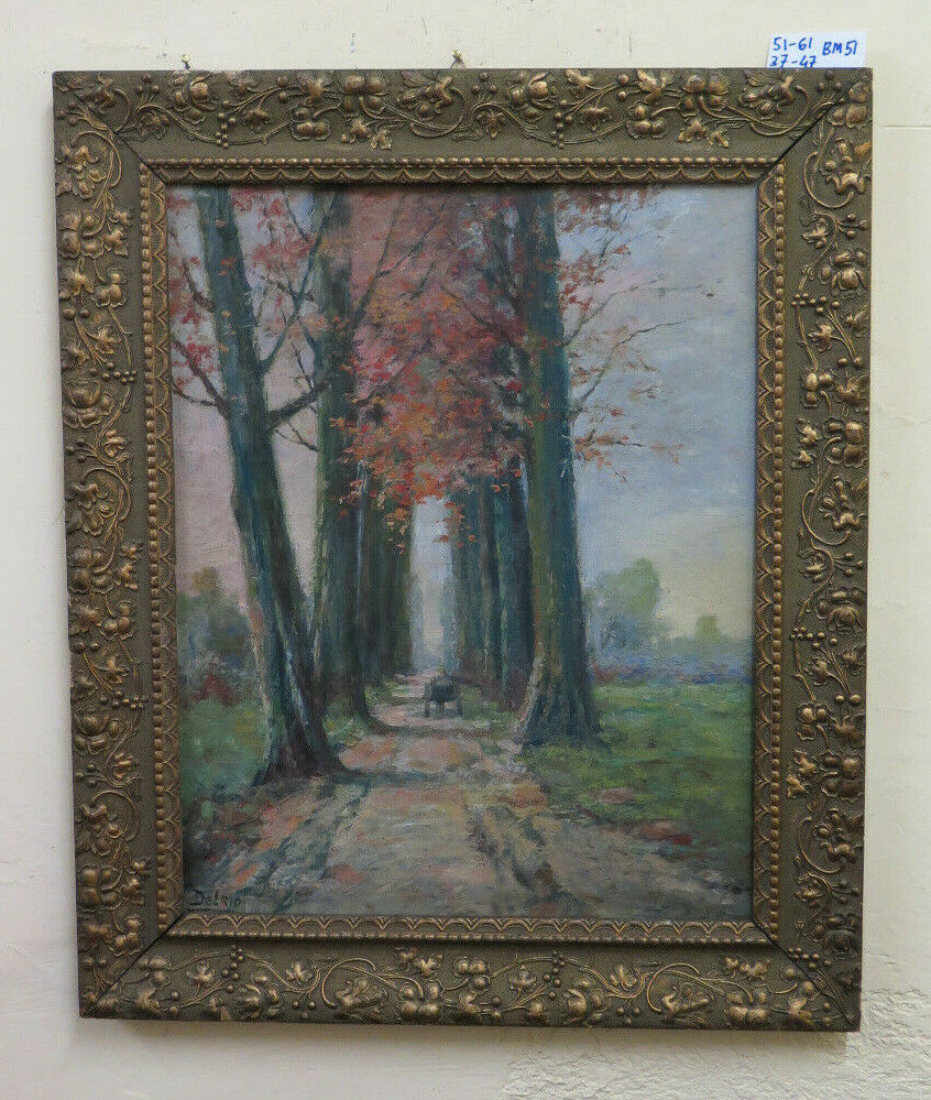 ANTIQUE PAINTING COUNTRY LANDSCAPE EARLY 20TH CENTURY SIGNED DELRIO COEVA FRAME BM51