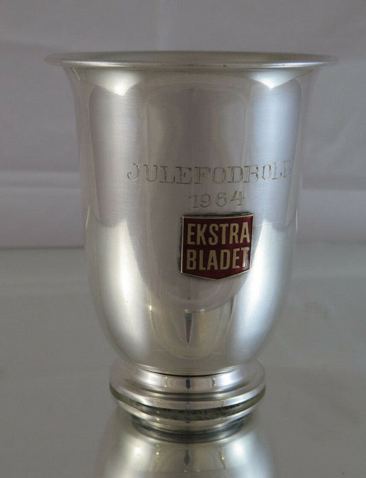 ANTIQUE SILVER-PLATED GLASS JULEFODBOLD CUP COLLECTION EKSTRA BLADET 1964 R60