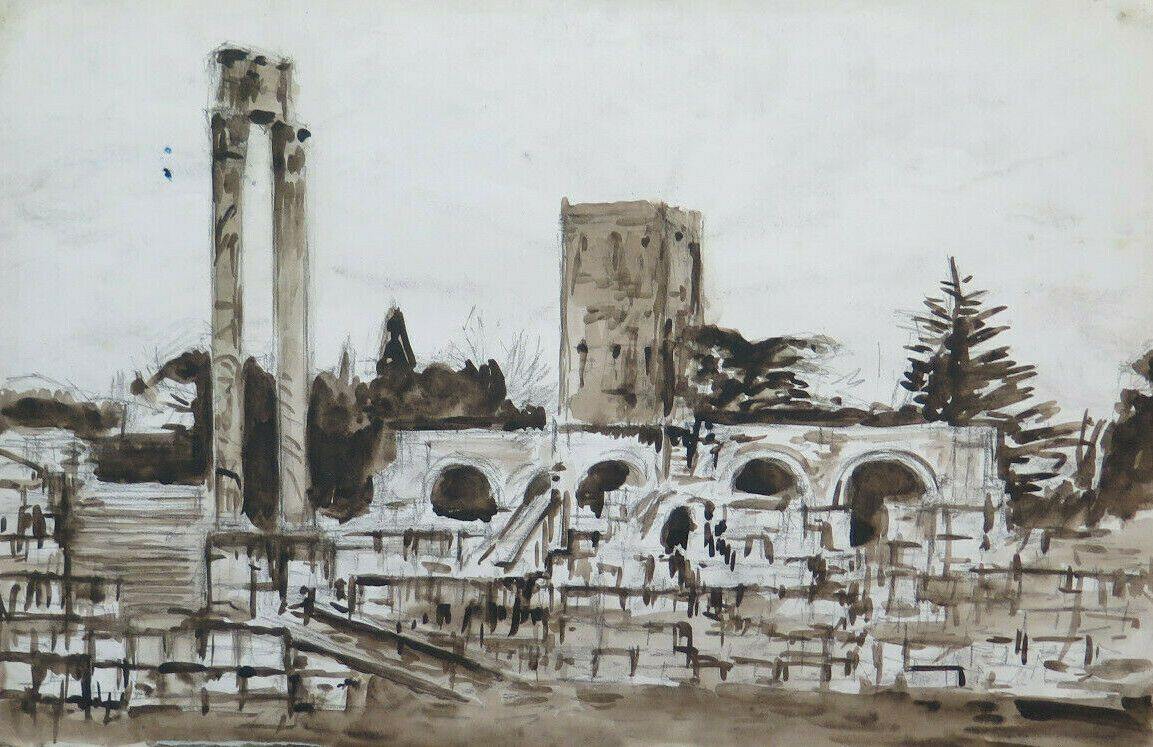 FORO ROMANO ROMA ROVINE DISEGNO ANTICO DI VIAGGIO Pierre Duteurtre DUT BM53.1 - Belbello Antiques