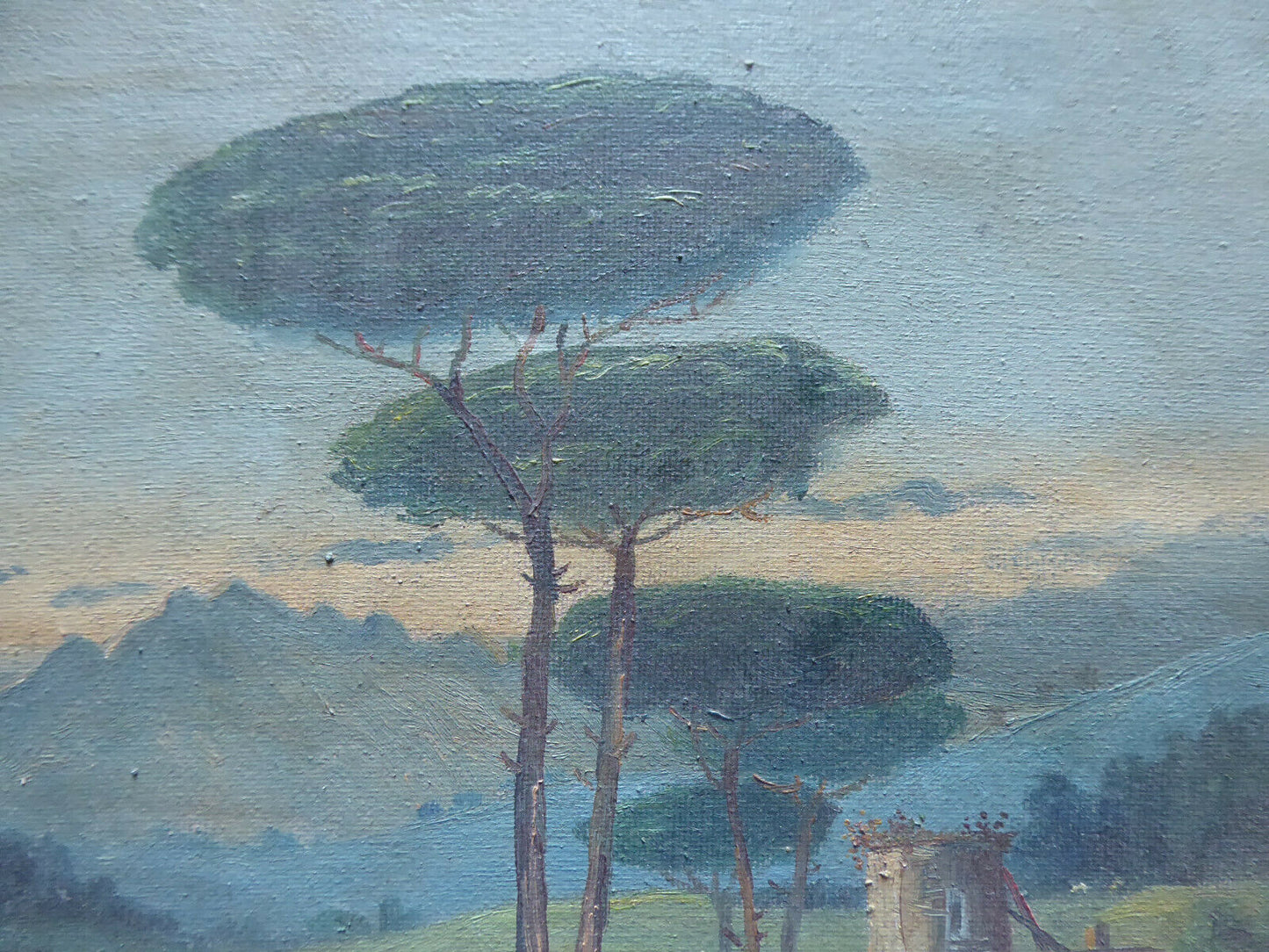 QUADRO ANTICO SPAGNOLO FIRMATO MARCIAL PAESAGGIO CAMPAGNA OLIO SU TELA MD7 - Belbello Antiques