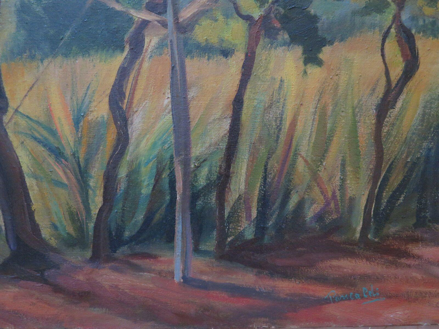 PAESAGGIO DI CAMPAGNA IN ESTATE CON CAMPI COLTIVATI QUADRO ANTICO GARANZIA p7 - Belbello Antiques