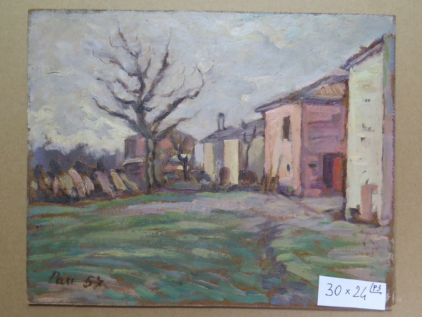 QUADRO ANTICO VEDUTA DI CAMPAGNA DIPINTO OLIO SU TAVOLA PAESAGGIO ORIGINALE p3