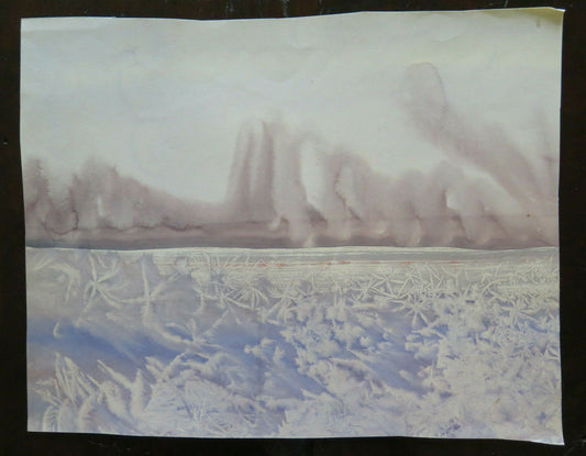 OLD PAINTING DREAMY WINTER LANDSCAPE PAINTING WATERCOLOR PAPER 44x35 cm P14