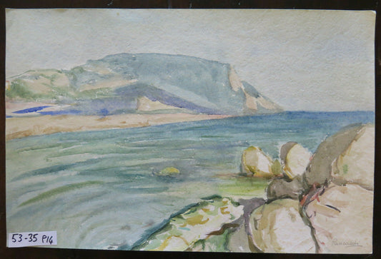 WATERCOLOR PAINTING WORK BY THE PAINTER G. PANCALDI VIEW OF THE SEA LANDSCAPE P14