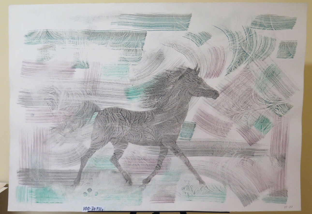 MODERN 80'S PAINTING WITH GALLOPING HORSE IN POP ART STYLE P33.1