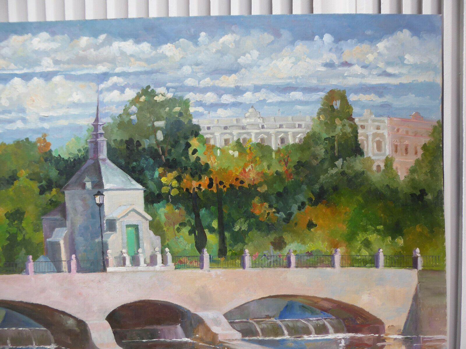 QUADRO AD OLIO VINTAGE VEDUTA DI MADRID PONTE MANZANARES VICENTE SEGURA MD11 - Belbello Antiques