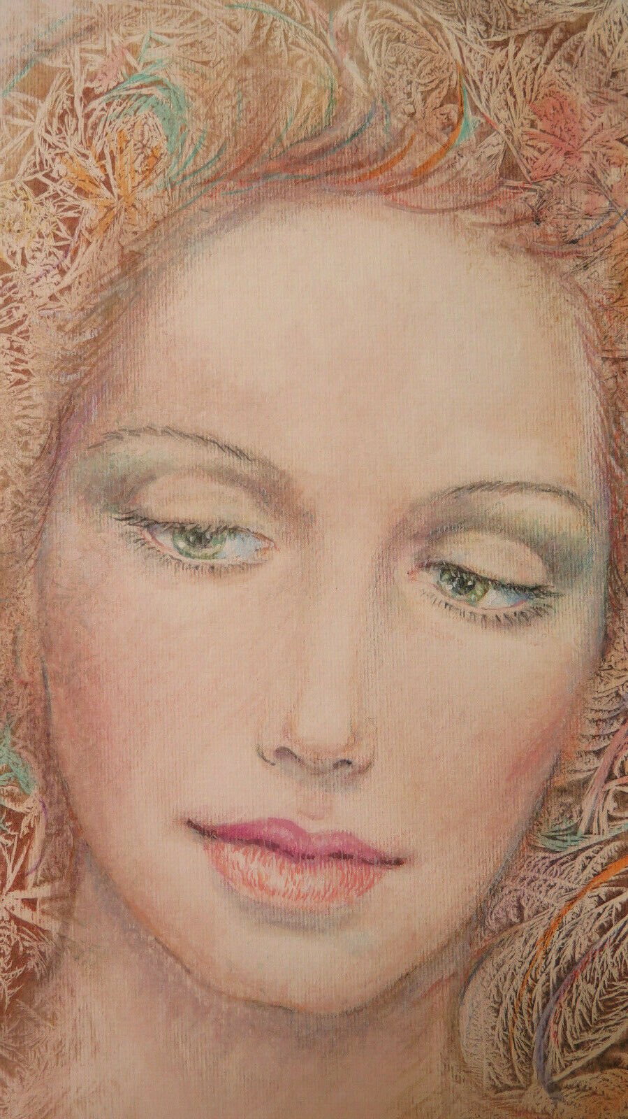 71x96 cm VINTAGE PAINTING EXPERIMENTAL TECHNIQUE FEMALE PORTRAIT P33.3