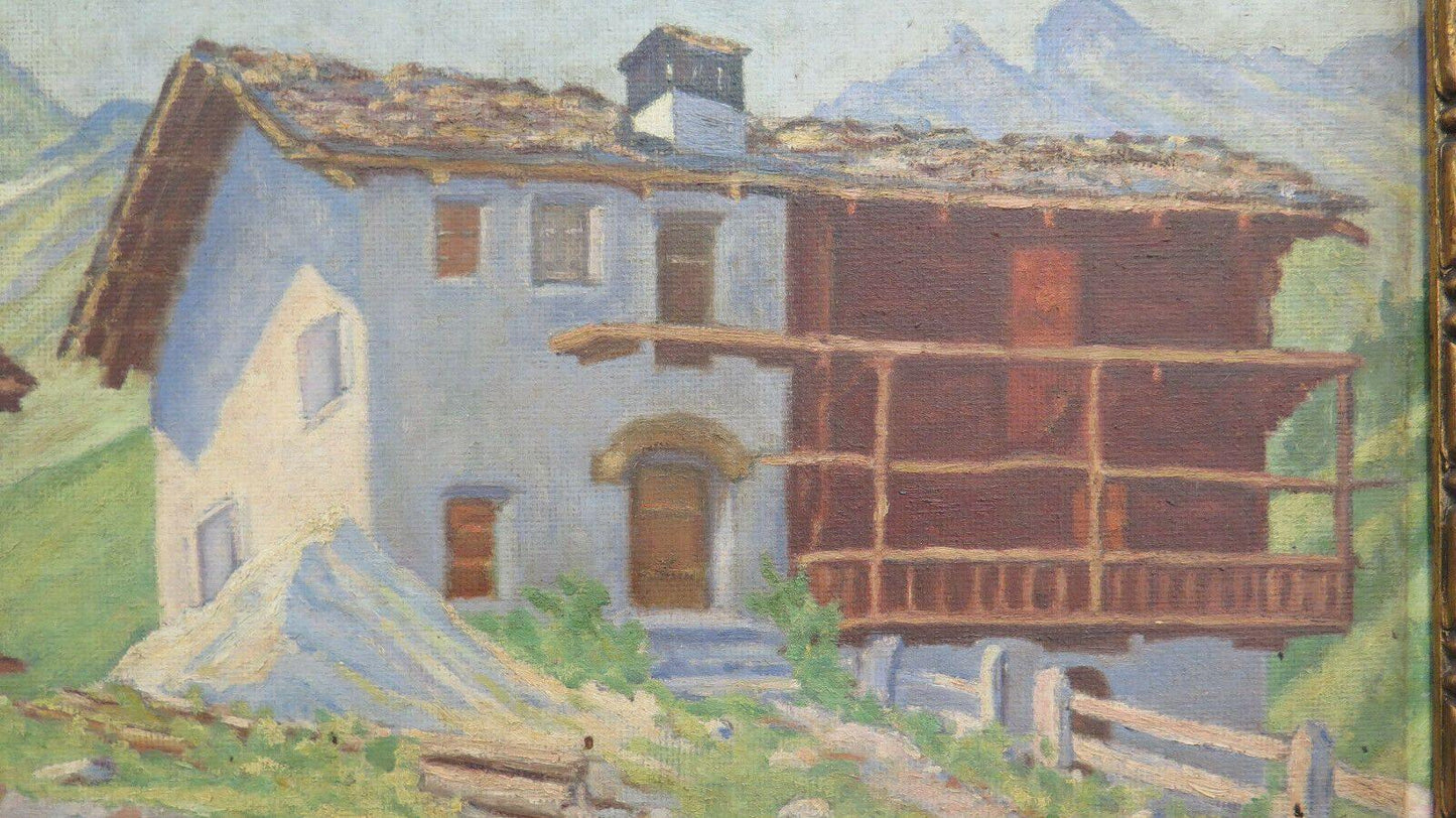 QUADRO ANTICO BAITA DI MONTAGNA PAESAGGIO ALPI ALPINO FIRMATO MAIGOT BM46 - Belbello Antiques