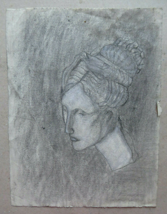 RITRATTO IN STILE CLASSICO VECCHIO DISEGNO MATITA SU CARTA SPAGNA 900 MD10 - Belbello Antiques