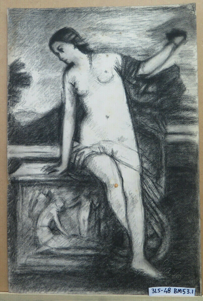 NUDO FEMMINILE GRANDE DISEGNO QUADRO ANTICO ARTISTA Pierre Duteurtre DUT BM53.1