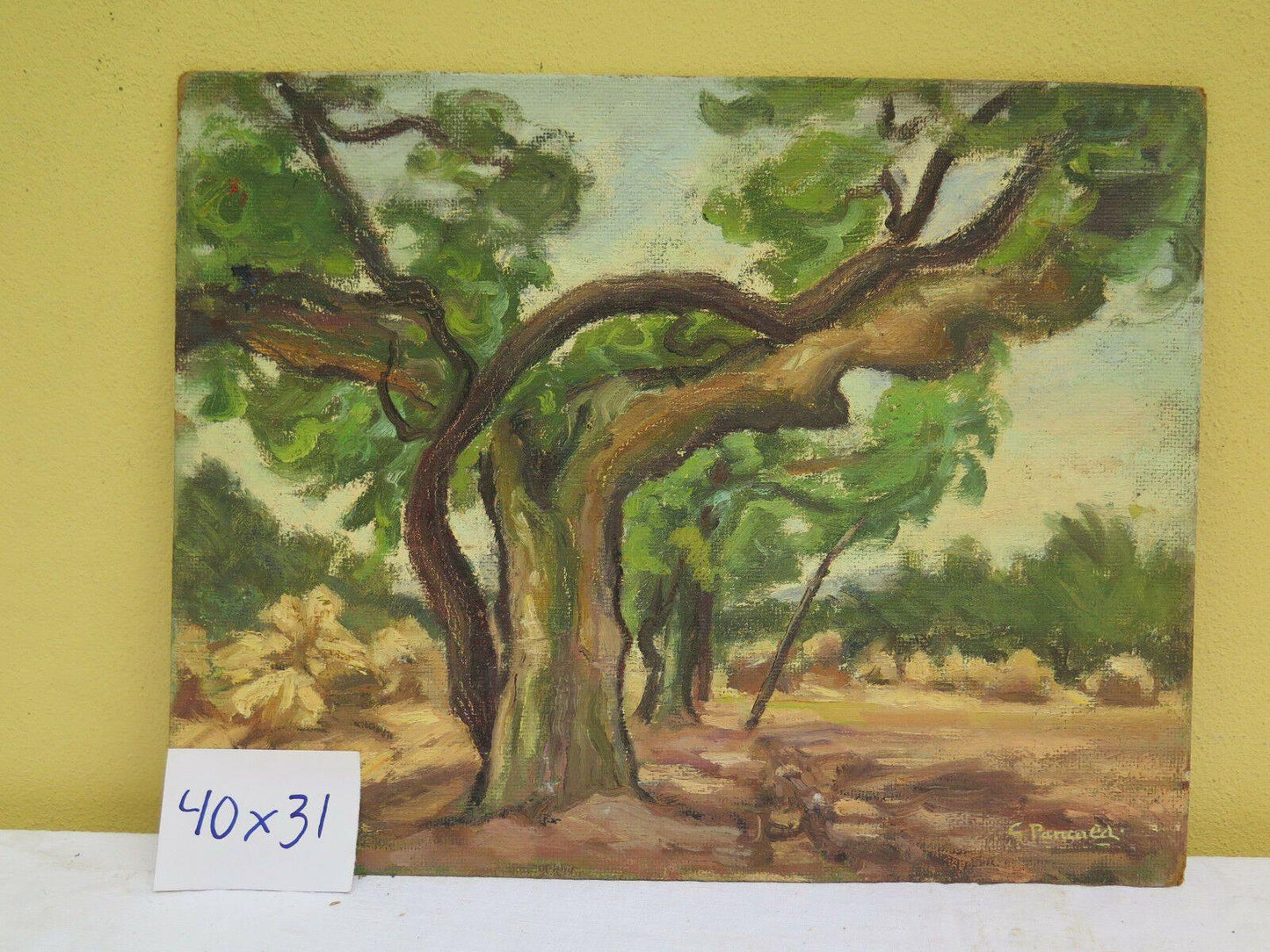 QUADRO IN STILE IMPRESSIONISTA META' '900 PAESAGGIO DI CAMPAGNA CON ALBERI - Belbello Antiques