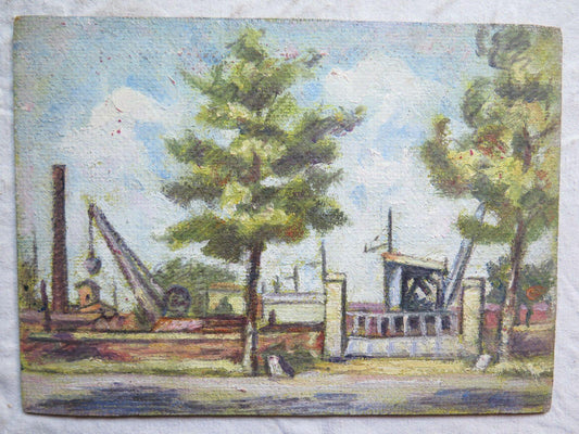 PICCOLO QUADRO ANTICO DIPINTO OLIO SU TAVOLA ANTICO PAESAGGIO EMILIA ROMAGNA p9 - Belbello Antiques