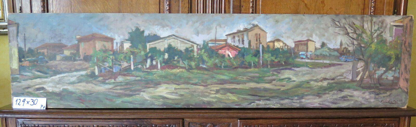 QUADRO ANTICO PANORAMICO DIPINTO OLIO SU TAVOLA PAESAGGIO AUTUNNALE FIRMATO p7 - Belbello Antiques