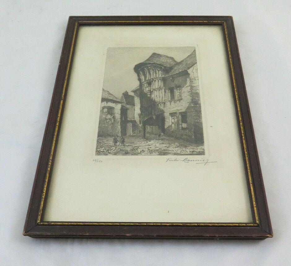 ANTIQUE PRINT ETCHING VIEW OF CHARTRES FRANCE Victor Maunier 1931 BM41 