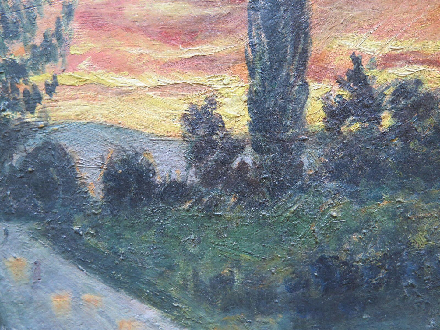 QUADRO ANTICO PAESAGGIO AL TRAMONTO DIPINTO AD OLIO SU TAVOLA CON GARANZIA p16 - Belbello Antiques