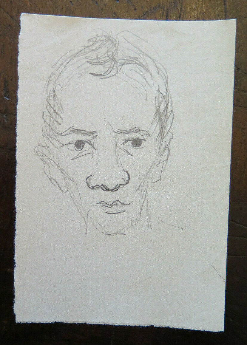 OLD SKETCH PREPARATORY STUDY DRAWING MAN'S FACE AUTHOR G. PANCALDI P28.5