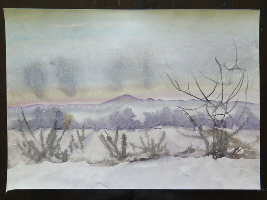 46x32 cm PAINTING WATERCOLOR ON TECHNICAL PAPER FROST WINTER LANDSCAPE P14