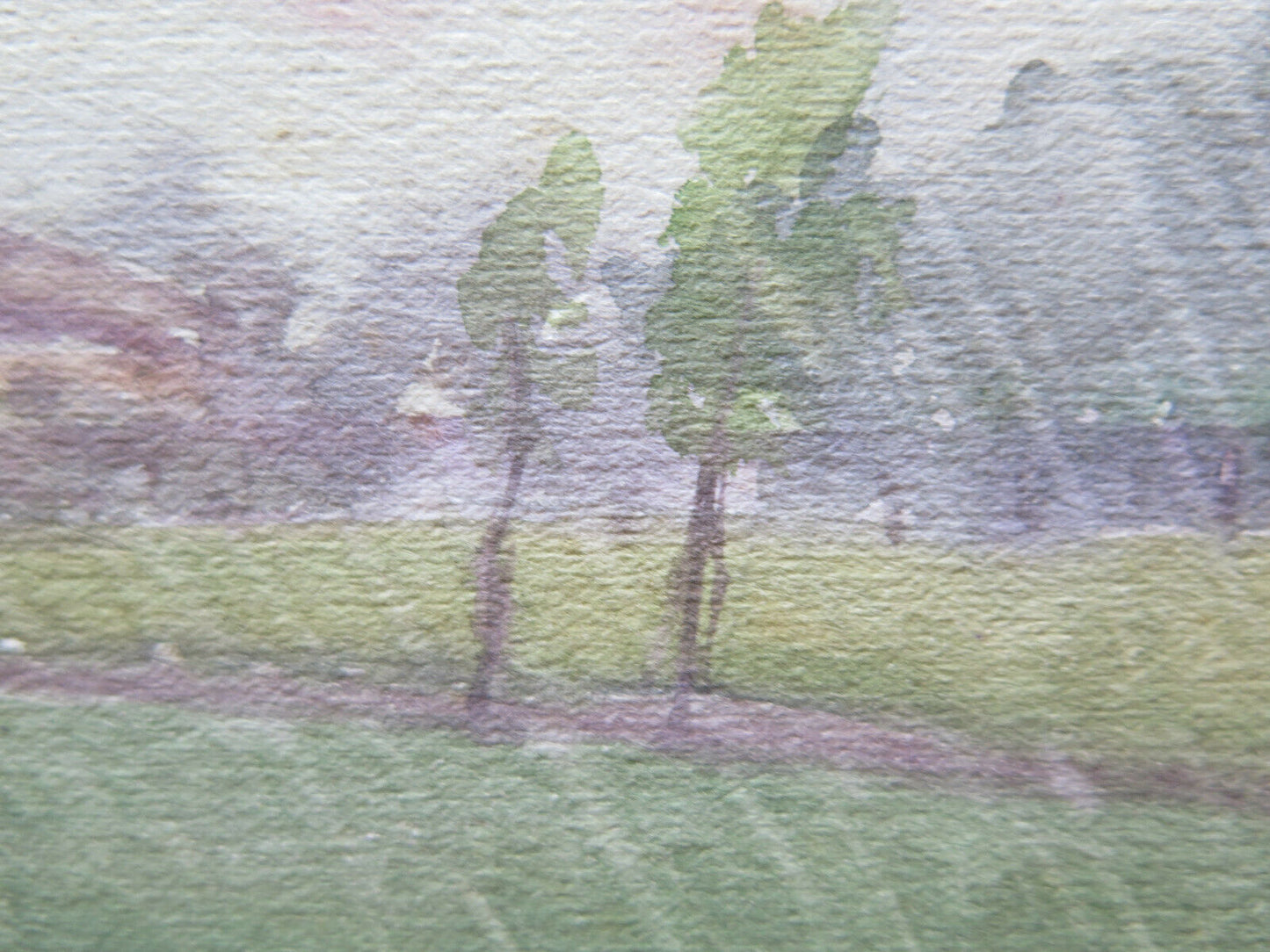 OLD WATERCOLOR PAINTING SIGNED AND DATED 1949 FIELD LANDSCAPE 19x14 cm P14