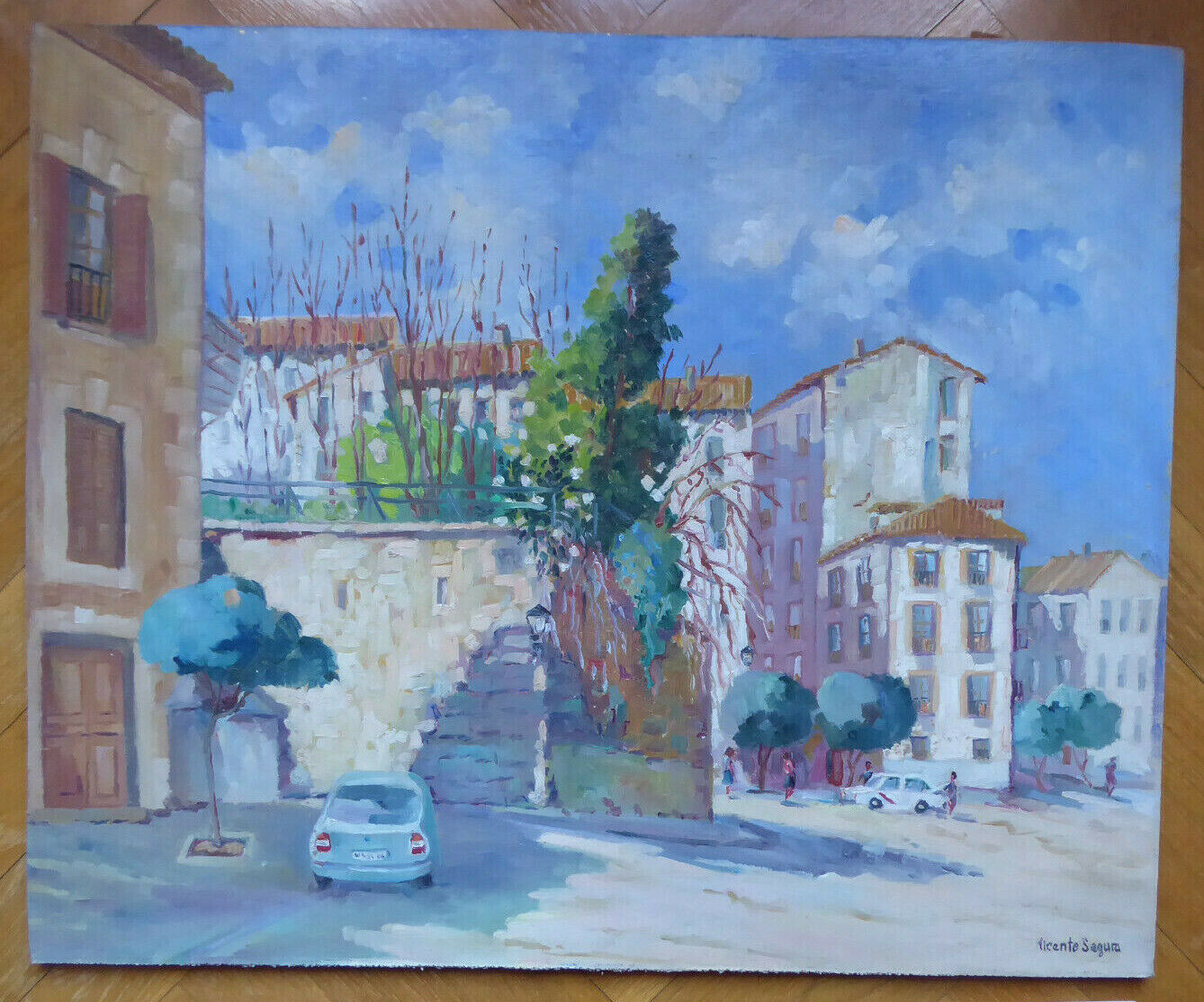 QUADRO AD OLIO VINTAGE FIRMATO SEGURA VEDUTA LAS ESQUINAS CALLE SEGOVIA MD6 - Belbello Antiques