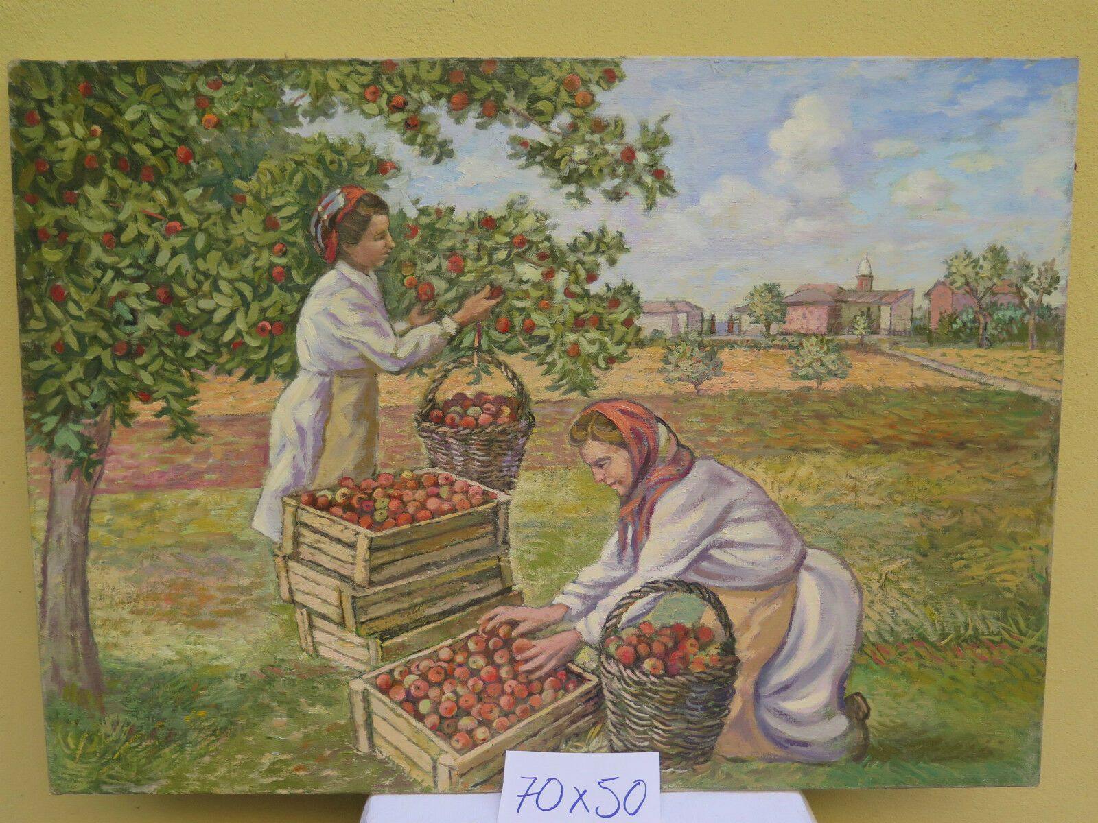 ANTICO DIPINTO PAESAGGIO DI CAMPAGNA RACCOLTA FRUTTA QUADRO DEL 900 ANTICO - Belbello Antiques