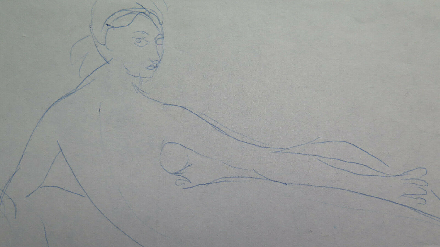 OLD SKETCH DRAWING WITH STUDY FOR HUMAN BODY AND FACES 1960s P28.8