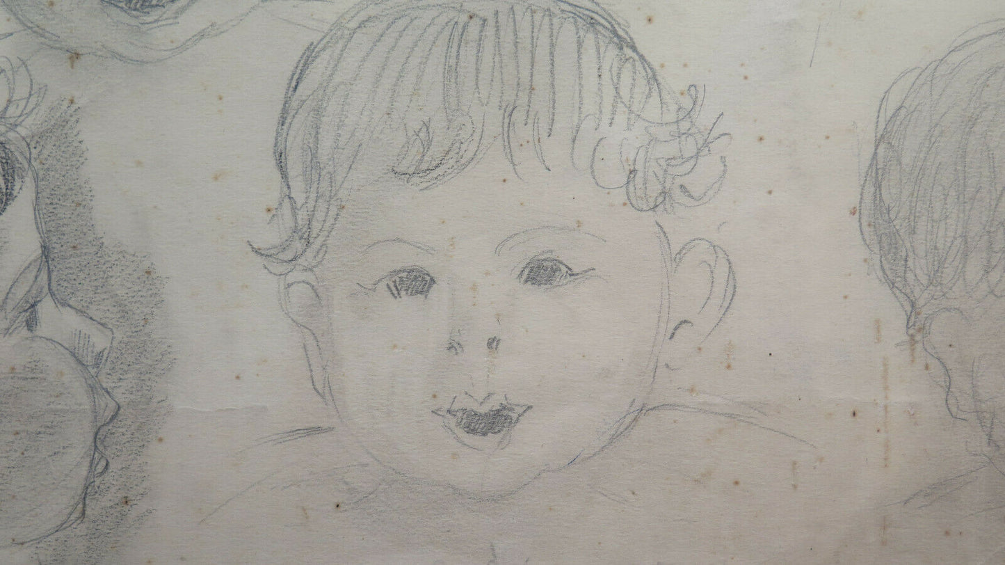 QUADRO ANTICO RITRATTI DI BAMBINI FIRMATO FRANCIA INIZIO SECOLO DISEGNO BM53.3