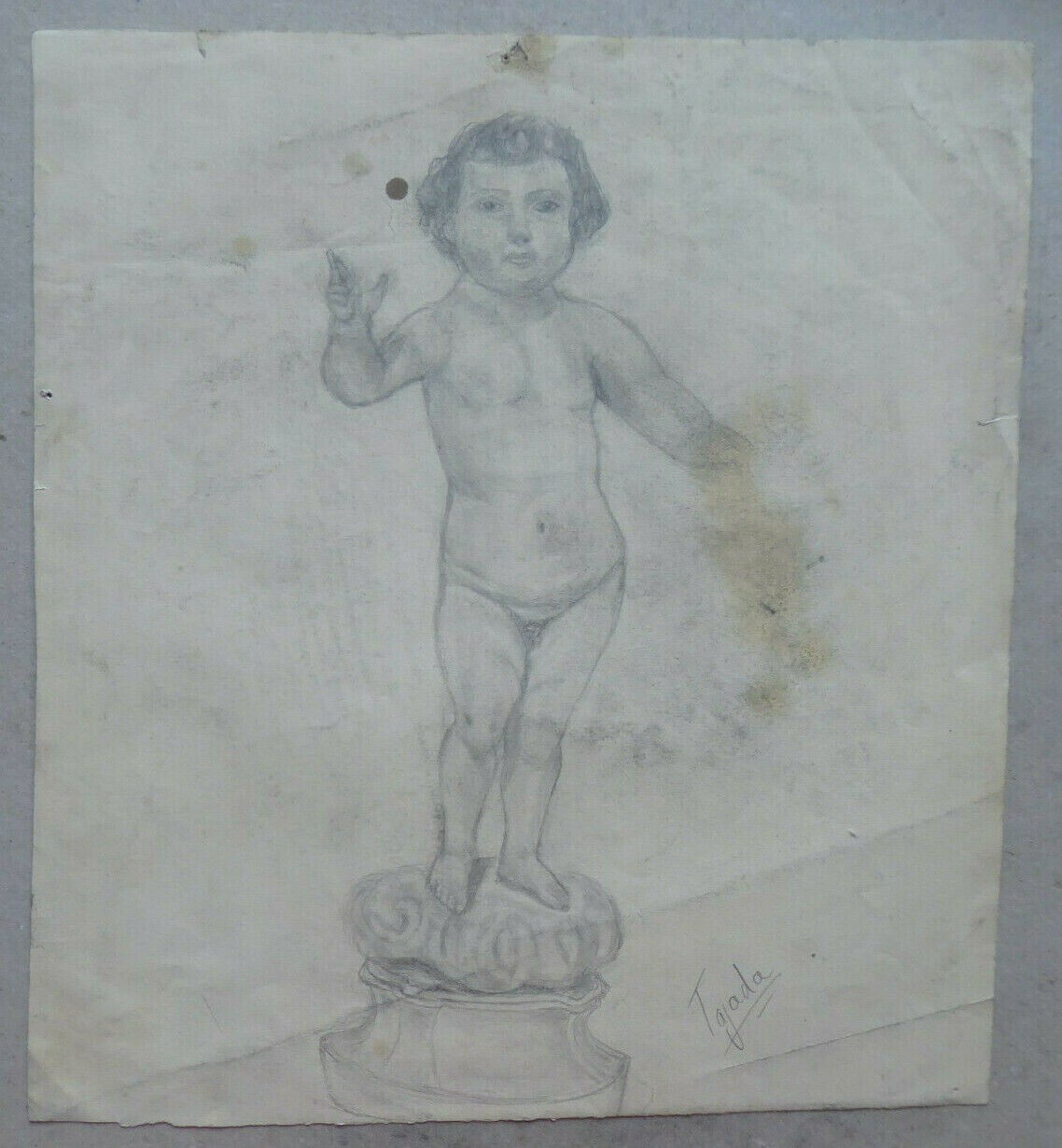 VECCHIO DISEGNO CON PUTTO FIRMATO TAJADA SPAGNA VINTAGE QUADRO MD10 - Belbello Antiques