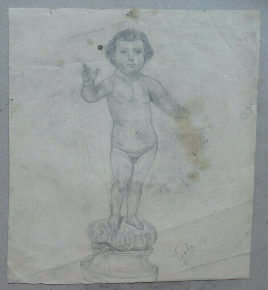 VECCHIO DISEGNO CON PUTTO FIRMATO TAJADA SPAGNA VINTAGE QUADRO MD10 - Belbello Antiques