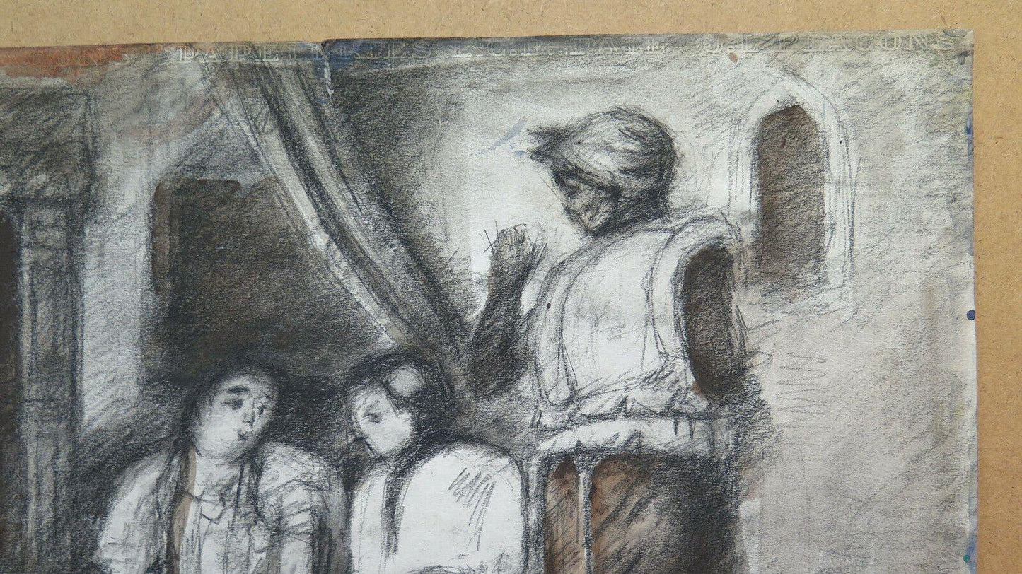 DISEGNO ANTICO CON PERSONAGGI ODALISCHE DEL PITTORE Pierre Duteurtre DUT BM53.1 - Belbello Antiques