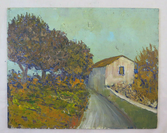 QUADRO PAESAGGIO DI CAMPAGNA VECCHIO DIPINTO AD OLIO SU TAVOLA FIRMATO BM38