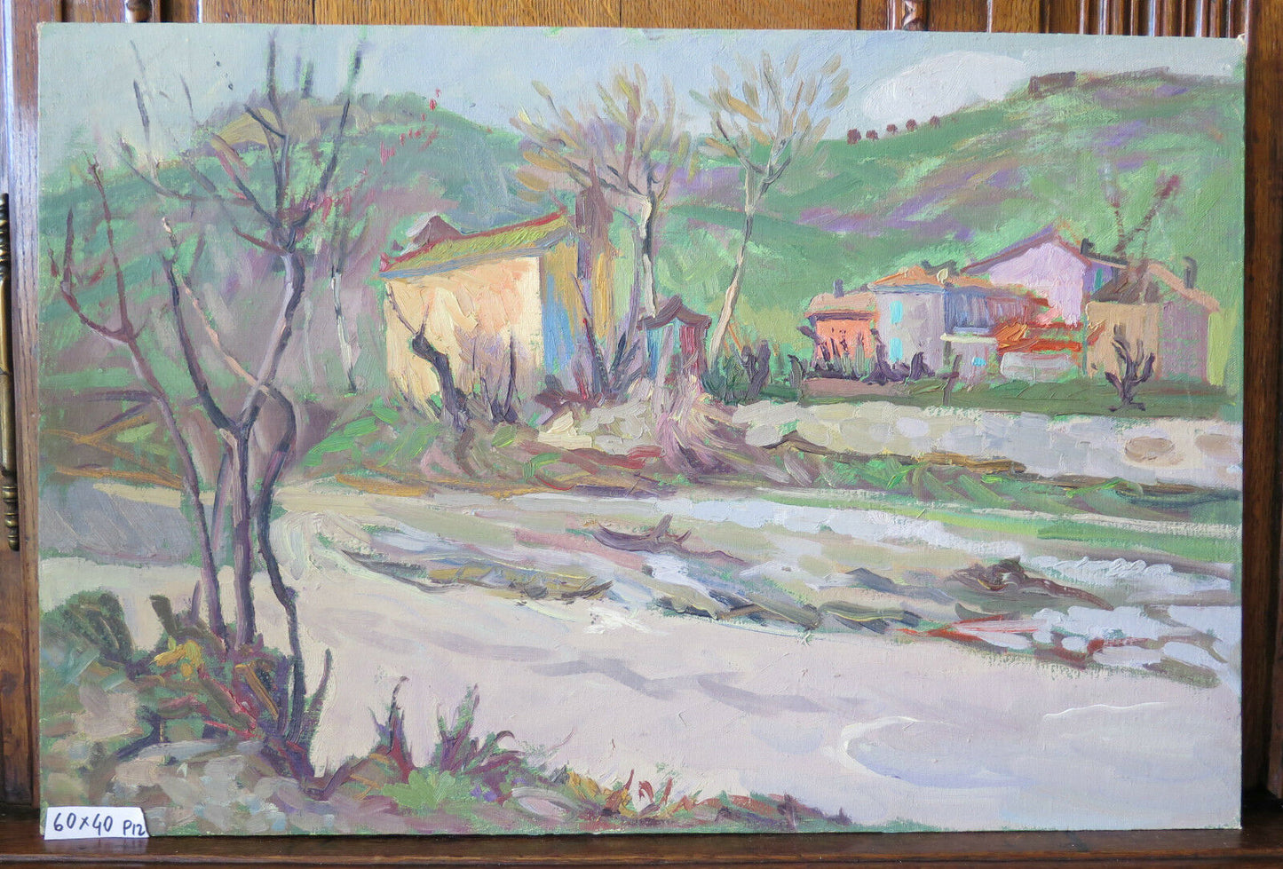 ANTICO QUADRO DIPINTO OLIO SU TAVOLA PESAGGIO IN RIVA AL FIUME CON GARANZIA p12 - Belbello Antiques