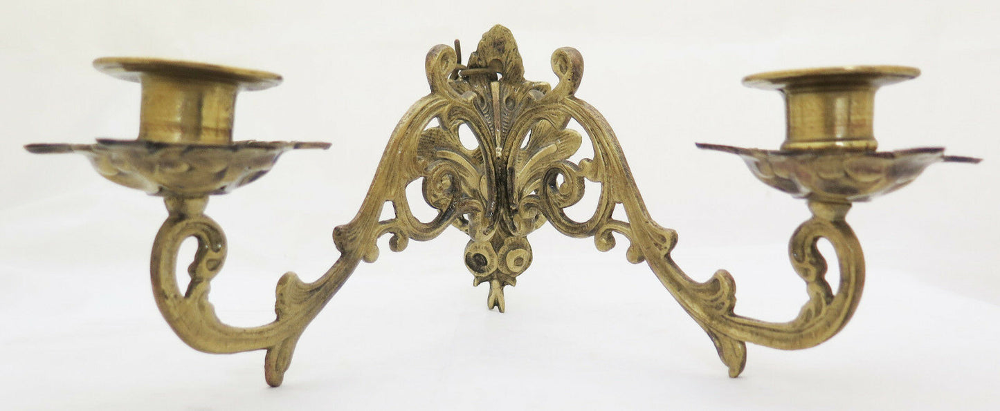 APPLIQUE IN BRONZO DORATO IN STILE BAROCCO A DUE FIAMME CANDELABRO DA MURO CH2