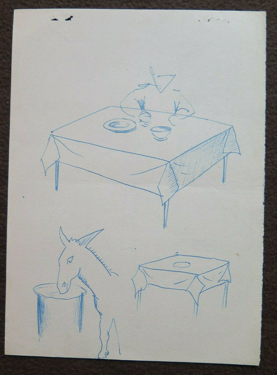 VECCHIO DISEGNO A PENNA SU CARTA BOZZETTO STUDIO FIGURE ED ANIMALI EPOCA P28.5