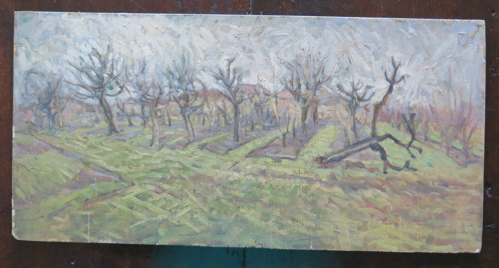 QUADRO ANTICO PAESAGGIO DI CAMPAGNA DIPINTO AD OLIO SU TAVOLA ANNI SESSANTA p18 - Belbello Antiques