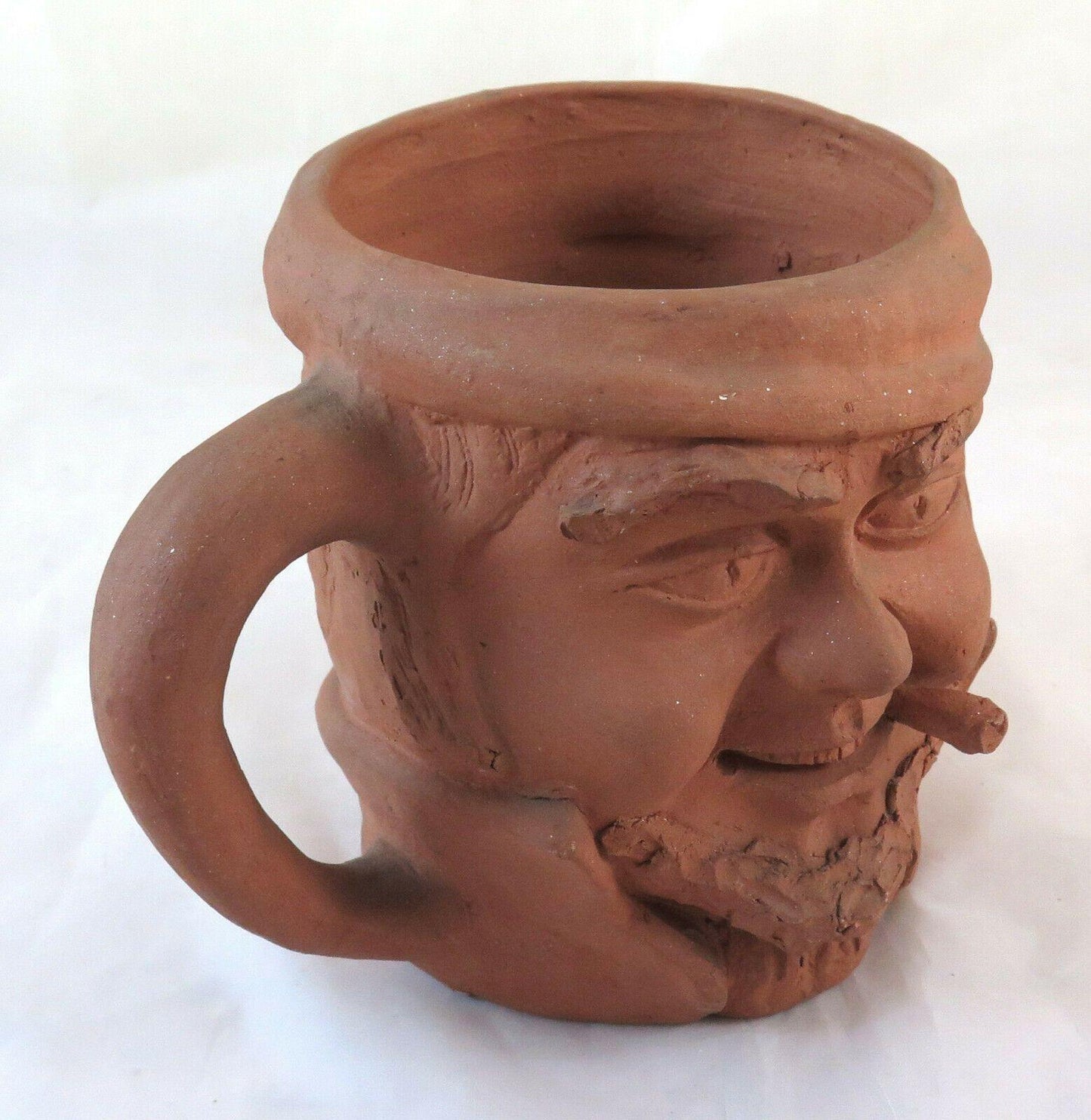 VECCHIA TAZZA IN TERRACOTTA VINTAGE RITRATTO UOMO CON SIGARO TERRA COTTA BM17 - Belbello Antiques